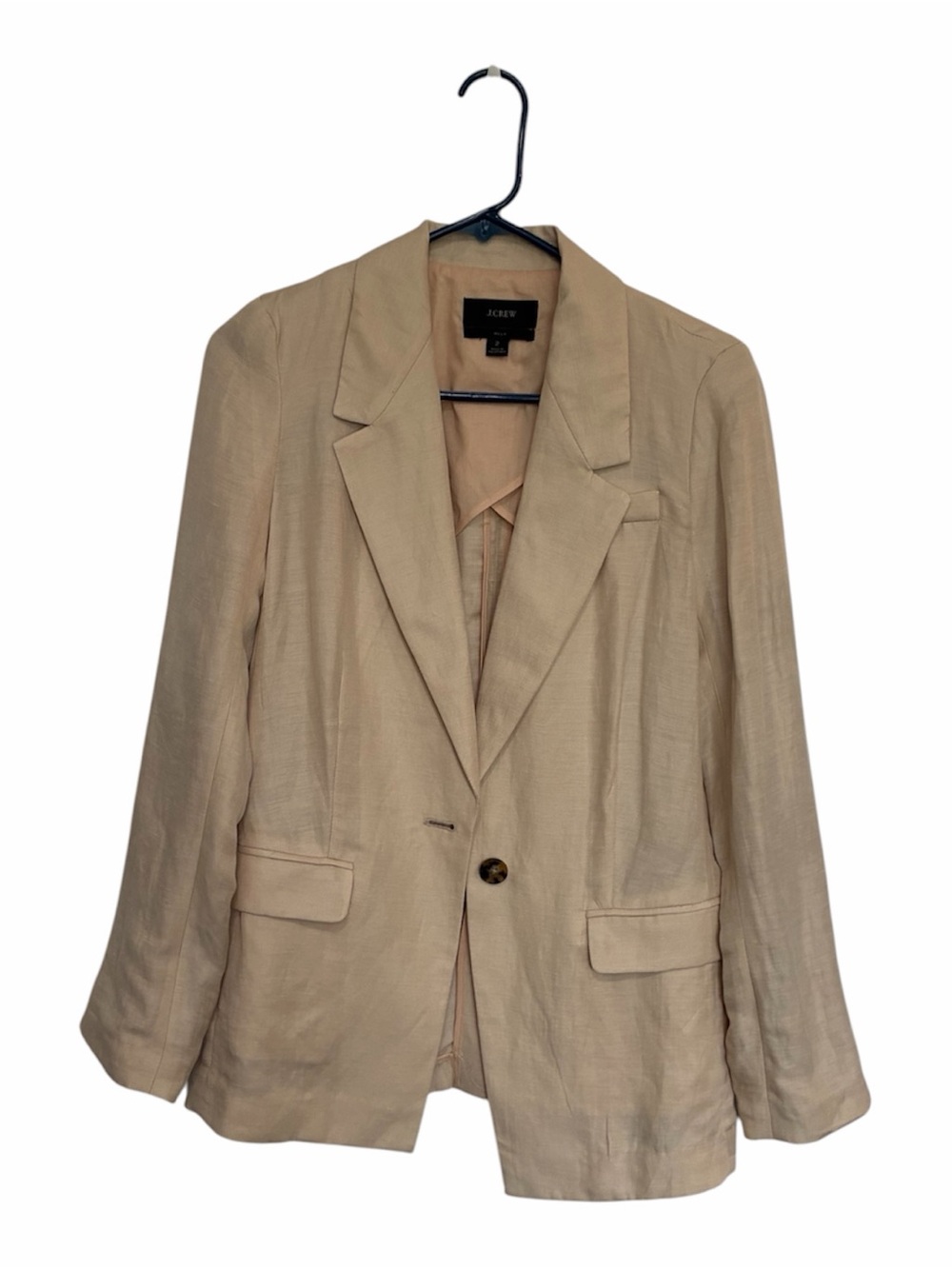 J. Crew Tan Single-Button Notch Lapel Blazer linen blend unlined